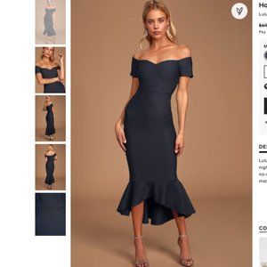 Lulu's Navy Midi Off-the-shoulder Dress, Size M
